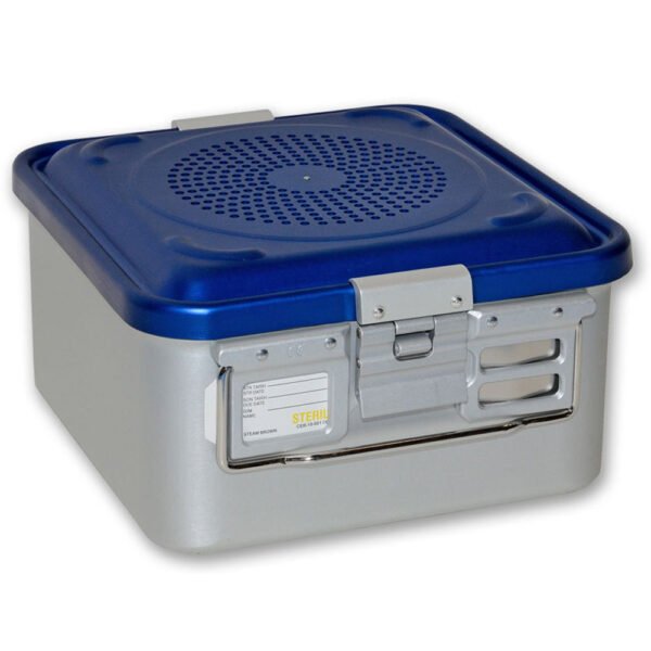 CONTAINER WITH FILTER small h 150 mm - blue - perforated | NJ Medical Instruments