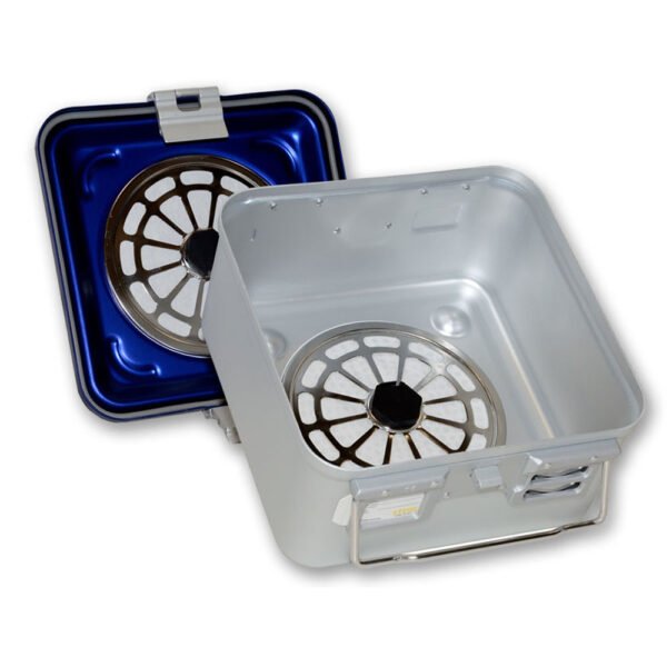 CONTAINER WITH FILTER small h 150 mm - blue - perforated | NJ Medical Instruments CONTAINER WITH FILTER small h 150 mm - blue - perforated | NJ Medical Instruments