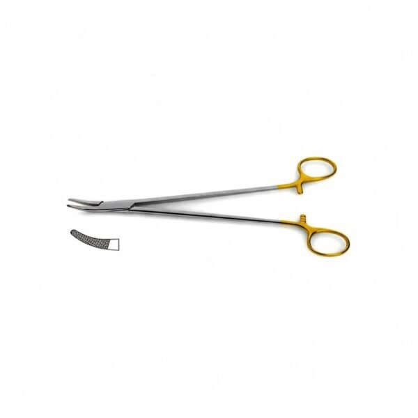 Heaney Needle Holder - Tungsten Carbide Curved Serrated Jaw | NJ Medical Instruments