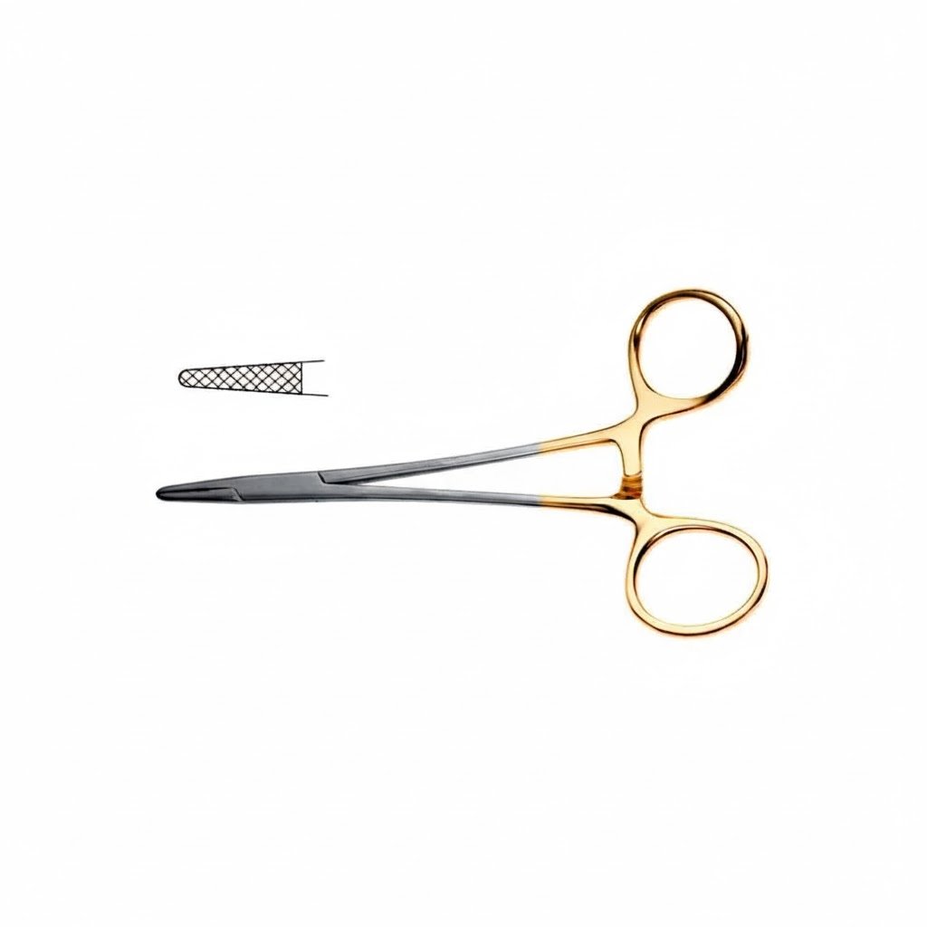Neivert Needle Holder - Tungsten Carbide Serrated Jaws, One Angled Ring | NJ Medical Instruments Neivert Needle Holder - Tungsten Carbide Serrated Jaws, One Angled Ring | NJ Medical Instruments