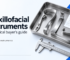 Editorial illustration of retractors and a specification card for a maxillofacial instrument buying guide.